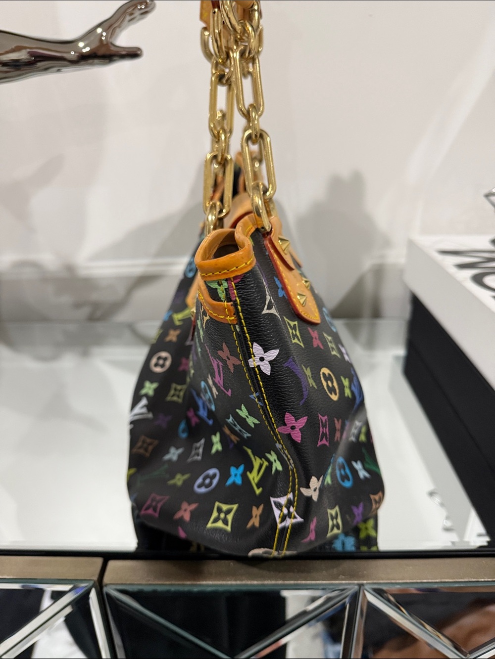Multicolor Monogram Tote Bag with Tan Leather Trim - Picture 4 of 15